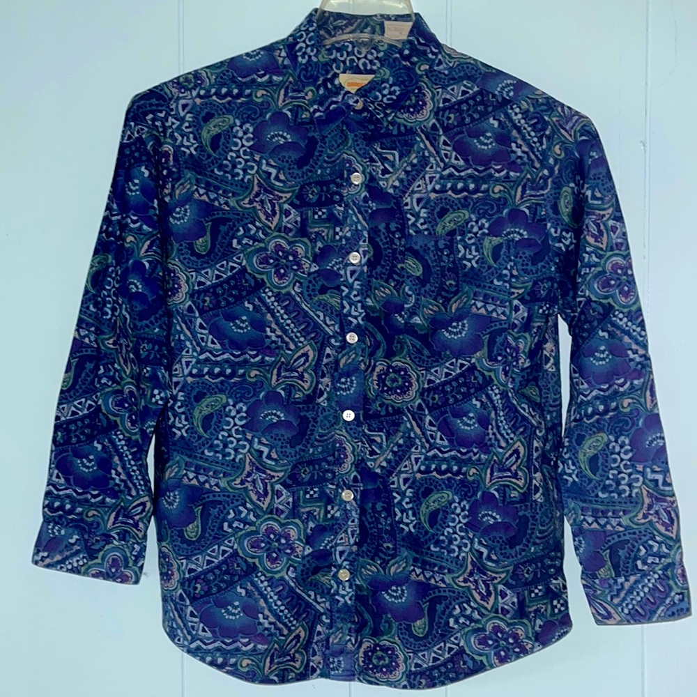 Orange Field blue paisley button down shirt